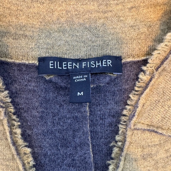 Eileen Fisher Merino Wool Mustard Yellow Blazer Fringe Hidden Snaps Sz M - Picture 6 of 12